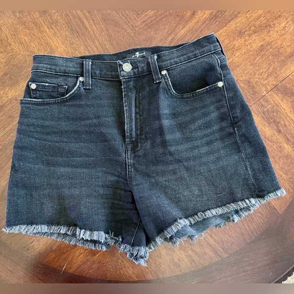 7 For All Mankind Pants - 7 For All Mankind Black Jean Shorts Frayed Hem Vintage Look Size 28
